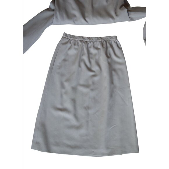 Vintage 90s Neiman Marcus Taupe 100% Wool Skirt Suit Set Women Modern Small Neut - Picture 10 of 13